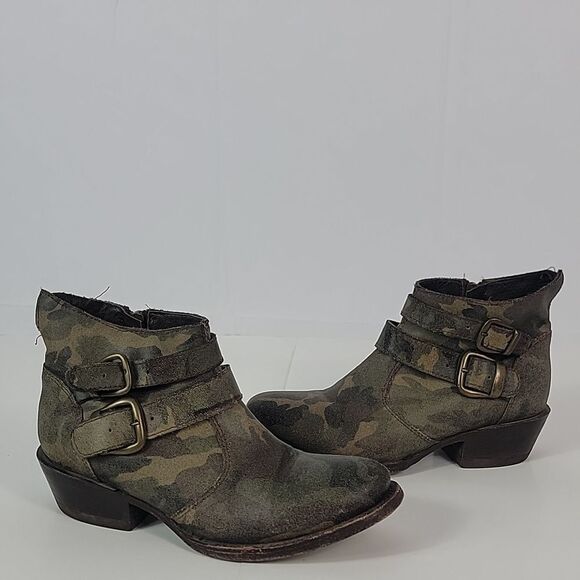 Cofi Camo Military Print Leather Women's Ankle Boots - Picture 7 of 12